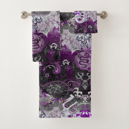 Asexual Dragon Damask _ Ace Pride Flag Colors Bath Towel Set