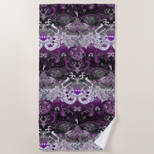 Asexual Dragon Damask _ Ace Pride Flag Colors Beach Towel