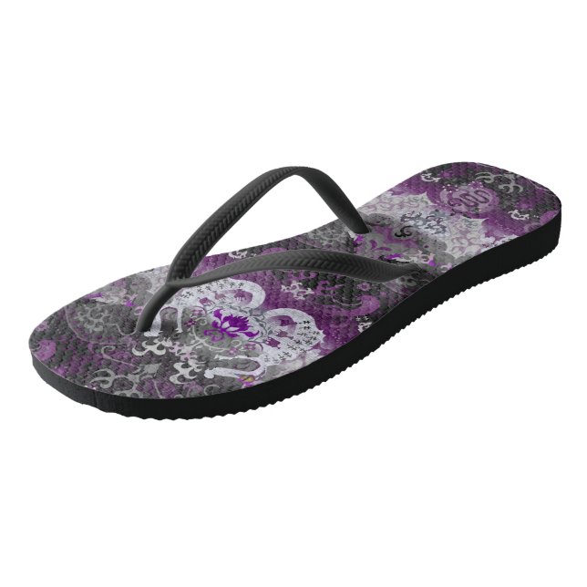 Asexual Dragon Damask - Ace Pride Flag Colors Flip Flops (Angled)