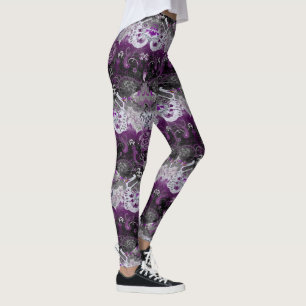 Asexual Dragon Damask - Ace Pride Flag Colors Leggings