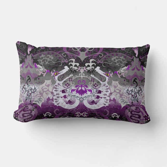 Asexual Dragon Damask - Ace Pride Flag Colors Lumbar Pillow (Front)