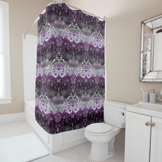 Asexual Dragon Damask - Ace Pride Flag Colors Shower Curtain (In Situ)