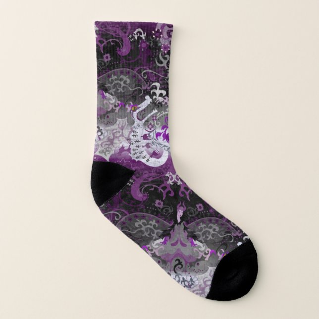 Asexual Dragon Damask - Ace Pride Flag Colors Socks (Left Inside)