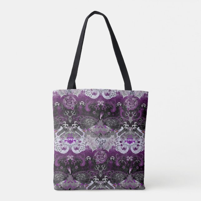 Asexual Dragon Damask - Ace Pride Flag Colors Tote Bag (Back)