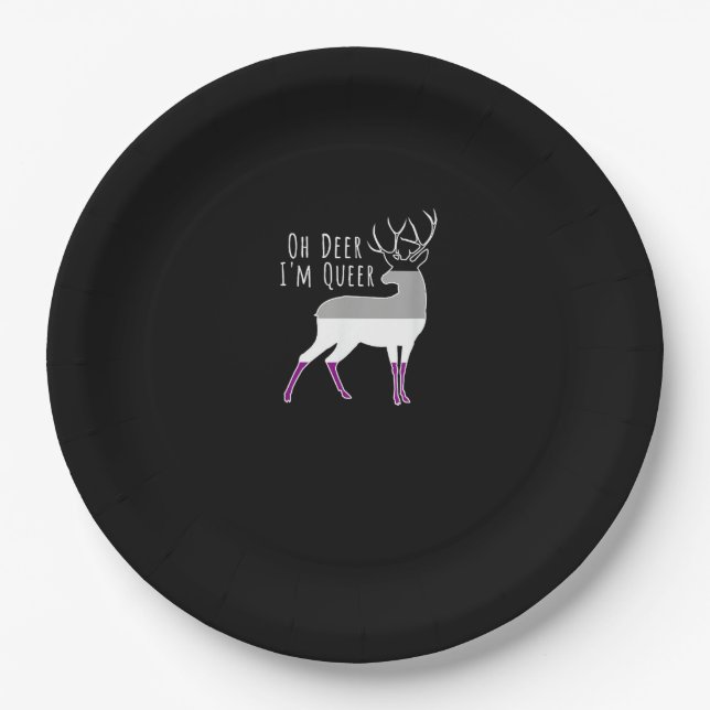 Asexual Flag Oh Deer Queer Pride Funny LGBT Design Paper Plates (Front)