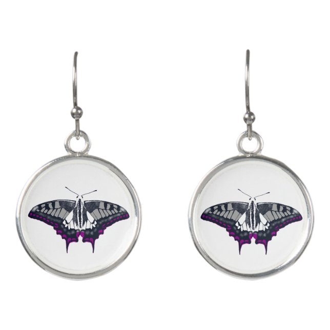 Asexual Flag Swallowtail Butterfly Earrings (Front)