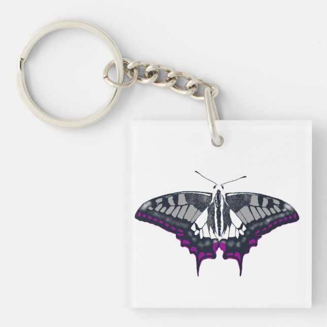 Asexual Flag Swallowtail Butterfly Keychain (Front)