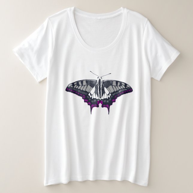 Asexual Flag Swallowtail Butterfly Plus Size T-Shirt (Design Front)