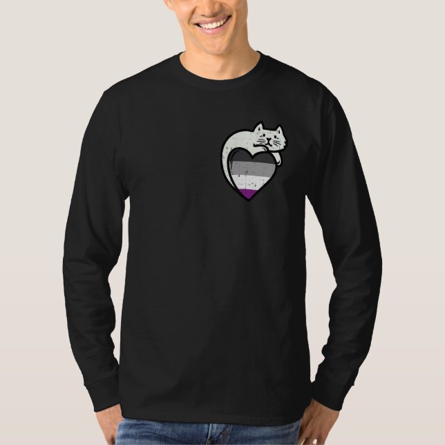 Asexual Heart Cat Pocket Ace Pride Flag Asexuality T-Shirt (Front)