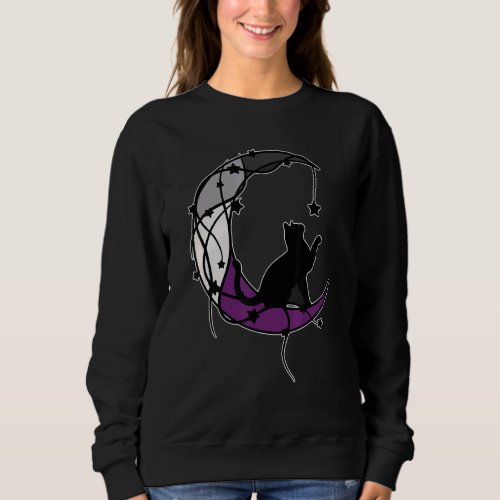 Asexual Moon Space Cat Lgbt Black Cat Asexual Prid Sweatshirt