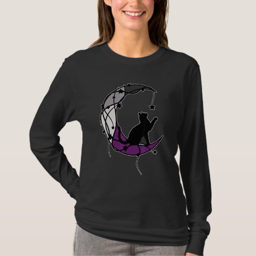 Asexual Moon Space Cat Lgbt Black Cat Asexual Prid T_Shirt