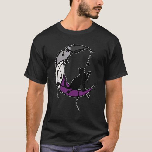 Asexual Moon Space Cat Lgbt Black Cat Asexual Prid T_Shirt