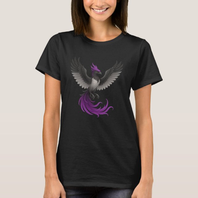Asexual Phoenix Bird Ace Pride Flag Rising From As T-Shirt (Front)