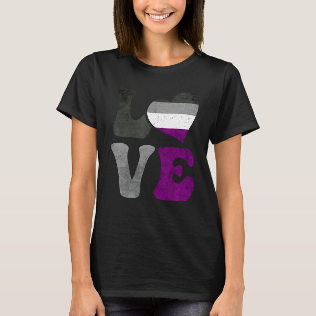 Asexual Pride Ace Flag LOVE Heart LGBTQ T-Shirt (Front)