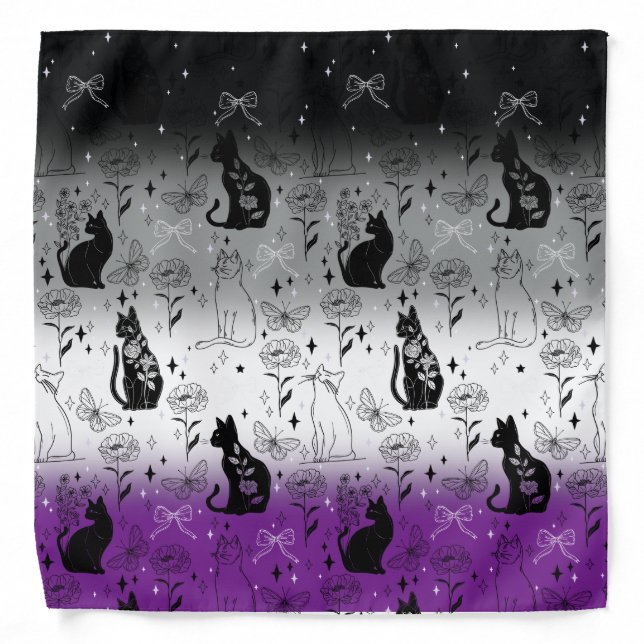 Asexual Pride Black Cat - Mystical Witchy Bandana (Front)