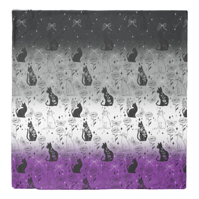 Asexual Pride Black Cat - Mystical Witchy Duvet Cover (Front)