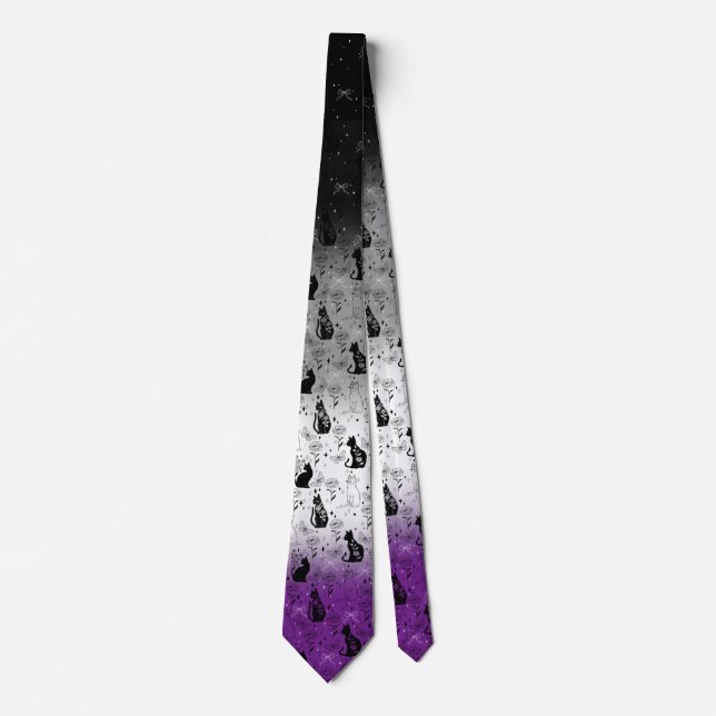Asexual Pride Black Cat - Mystical Witchy Neck Tie (Front)