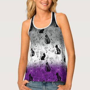 Asexual Pride Black Cat - Mystical Witchy Tank Top