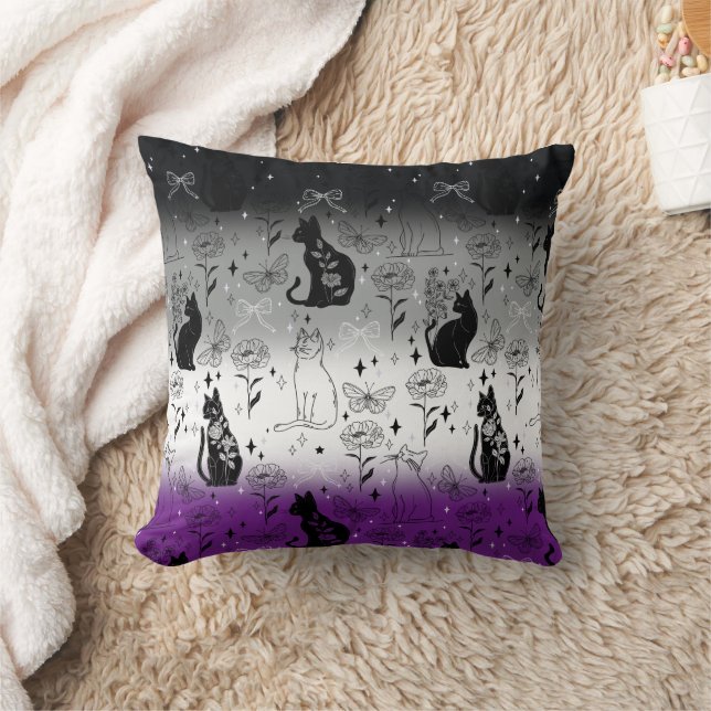 Asexual Pride Black Cat - Mystical Witchy Throw Pillow (Blanket)