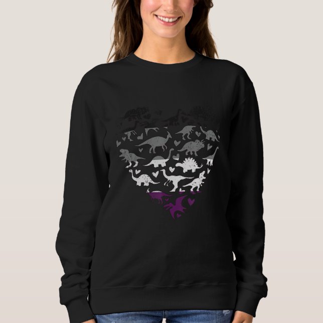 Asexual Pride Heart LGBT-Q Gay Pride Flag Dinosaur Sweatshirt (Front)