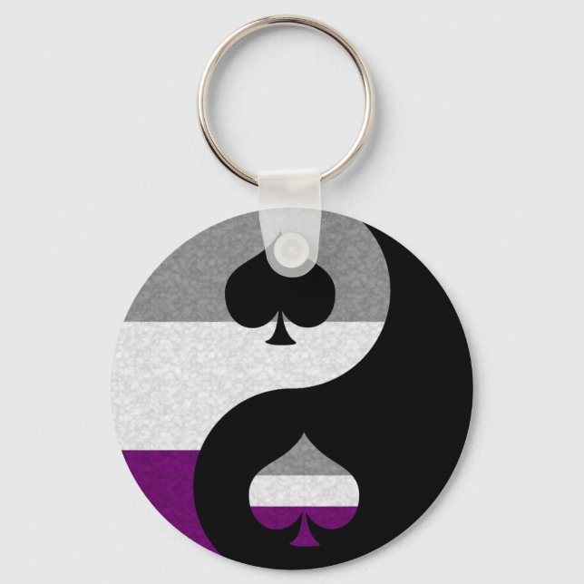 Asexual Pride Yin and Yang Symbol in Pride Flag  Keychain (Front)