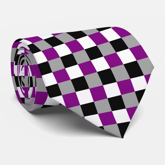 Asexuality colors checkered pattern neck tie (Rolled)