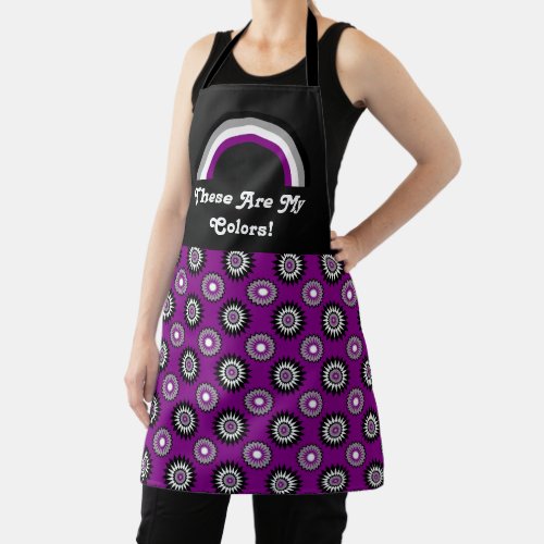 Asexuality pride flag and rainbow with text apron