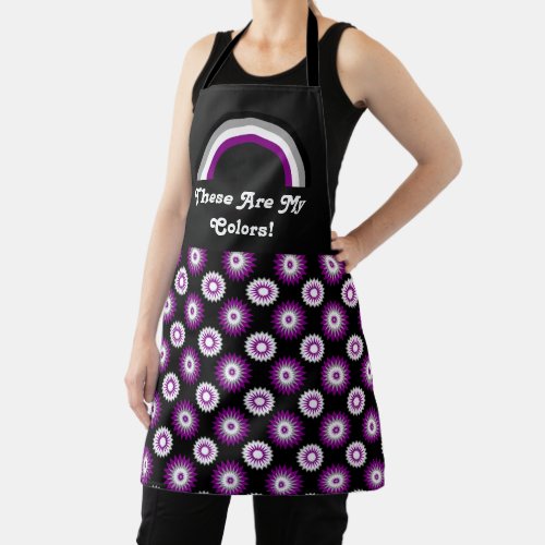 Asexuality pride flag and rainbow with text  dark apron