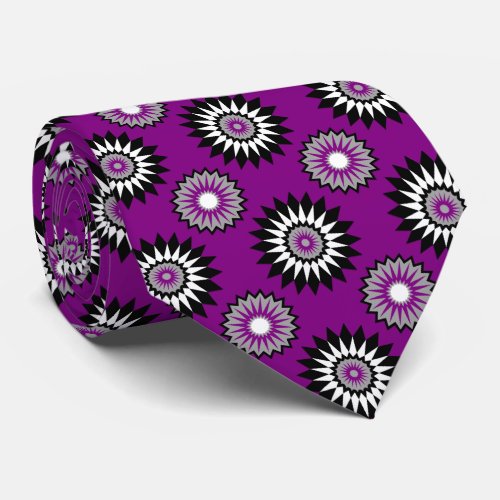 Asexuality pride flag  purple flower pattern neck tie