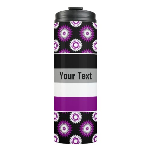 Asexuality pride flag with a black flower pattern thermal tumbler