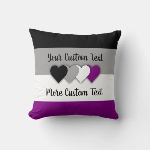 Asexuality pride flag with hearts throw pillow