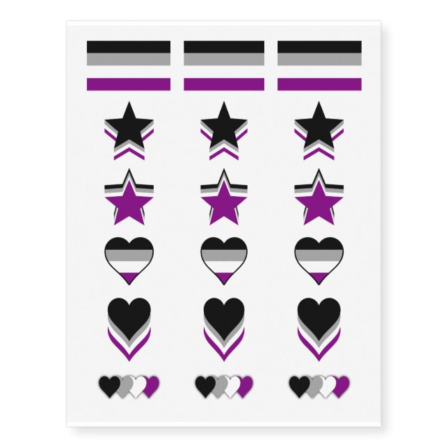 Asexuality pride flags temporary tattoos (Front)