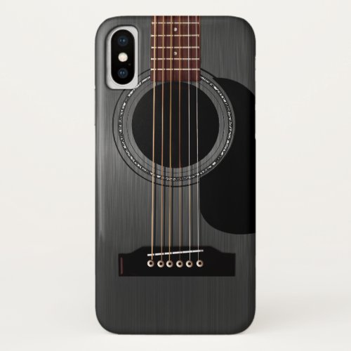 Ash Black Acoustic Guitar iPhone XS Case - A classic six string black acoustic guitar with rosewood fretboard design