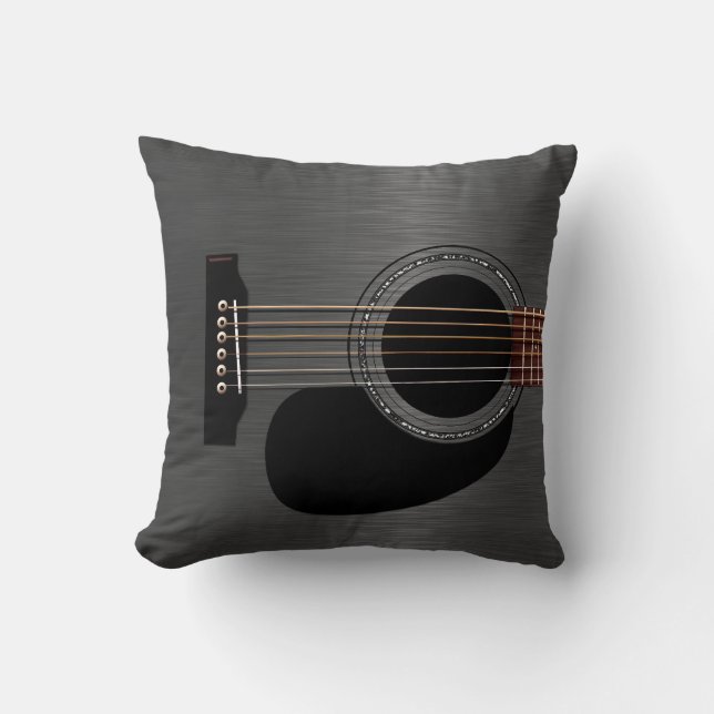 Ash Black Acoustic Guitar Throw Pillow (Front)