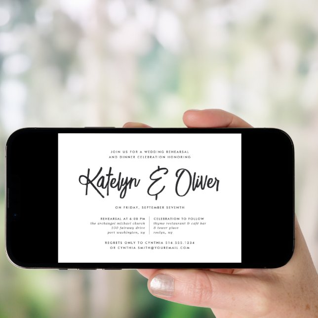 Ash Black | Modern Signature Rehearsal Dinner Invitation (Front Digital)
