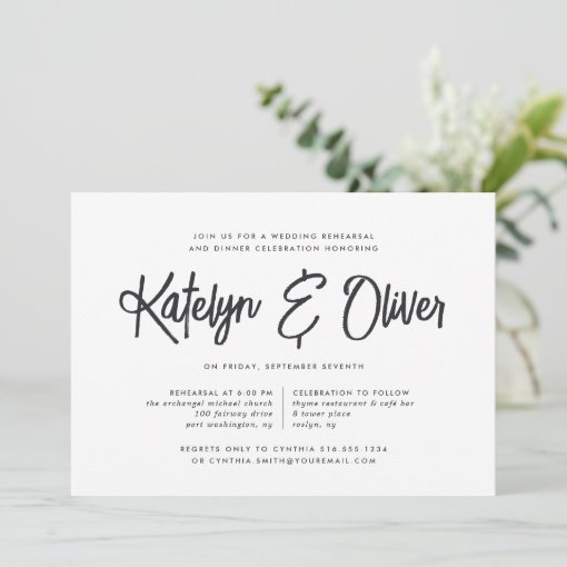 Ash Black | Modern Signature Rehearsal Dinner Invitation | Zazzle