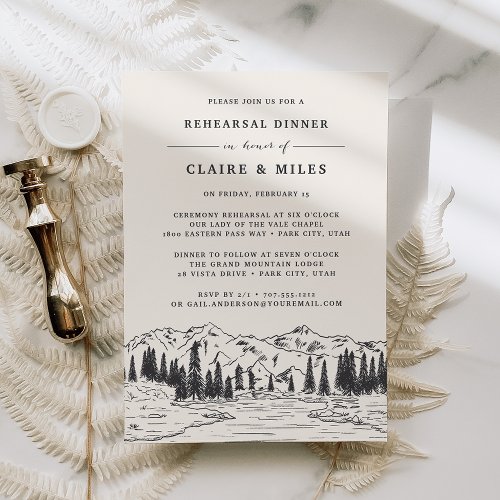 Ash Black  Mountain Sketch Rehearsal Dinner Invitation