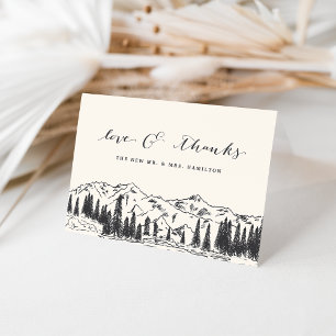 Ash Black   Mountain Sketch Wedding Letterpress Thank You Card