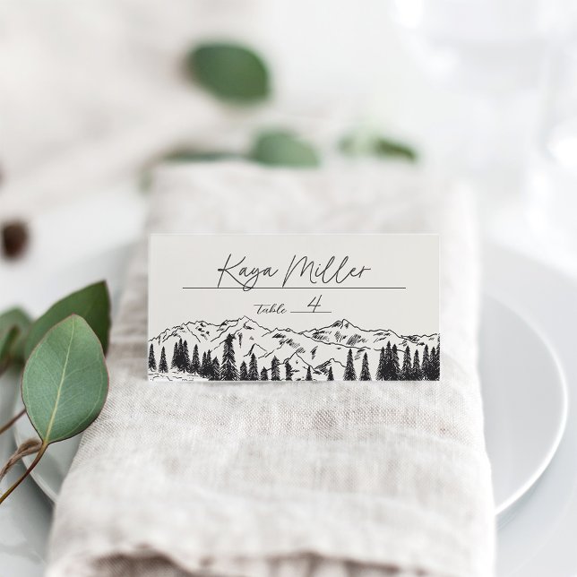 Ash Black | Mountain Sketch Wedding Place Card (Creator Uploaded)