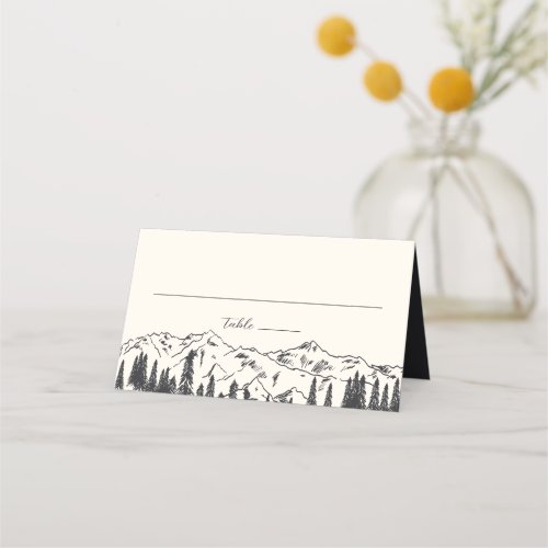 Ash Black  Mountain Sketch Wedding Place Card