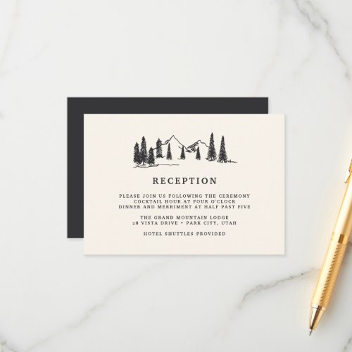Ash Black  Mountain Sketch Wedding Reception Enclosure Card