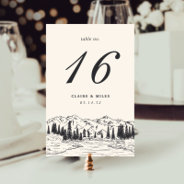 Ash Black | Mountain Sketch Wedding Table Number at Zazzle