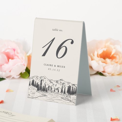 Ash Black  Mountain Sketch Wedding Table Number Table Tent Sign
