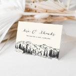Ash Black | Mountain Sketch Wedding Thank You Card<br><div class="desc">Designed to coordinate with our Mountain Sketch wedding collection, these wintry rustic chic thank you cards feature a sketched illustration of mountain peaks, pine trees and a flowing river across the bottom, with "love and thanks" in elegant hand lettered calligraphy and your names beneath. Personalize the inside with a wedding...</div>