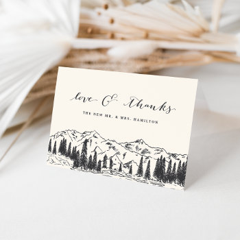 Ash Black | Mountain Sketch Wedding Thank You Card by RedwoodAndVine at Zazzle