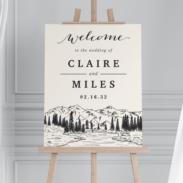 Ash Black | Mountain Sketch Wedding Welcome Sign (Creator Uploaded)
