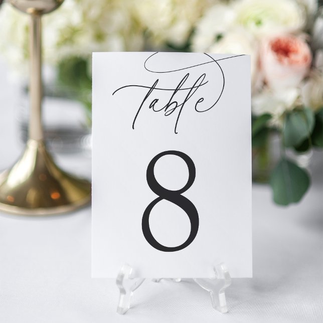 Ash Black + White | Simple Elegant Script Table Number (Creator Uploaded)