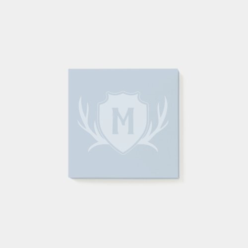 Ash Blue Antler  Shield Rustic Monogram Post_it Notes