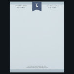 Ash Blue Elegant Bold Monogram Contact Info Letterhead<br><div class="desc">Professional letterhead in shades of blue with your initial in white against dark steel blue. Add contact info,  like phone number,  email address,  and address. Manly and elegant teal letterhead for him personalized with name,  title,  and contact info.</div>