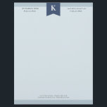 Ash Blue Elegant Bold Monogram Contact Info Letterhead<br><div class="desc">Professional letterhead in shades of blue with your initial in white against dark steel blue. Add contact info,  like phone number,  email address,  and address. Manly and elegant teal letterhead for him personalized with name,  title,  and contact info.</div>